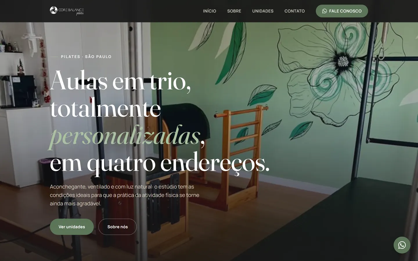 Site Core Balance Pilates, versão desktop