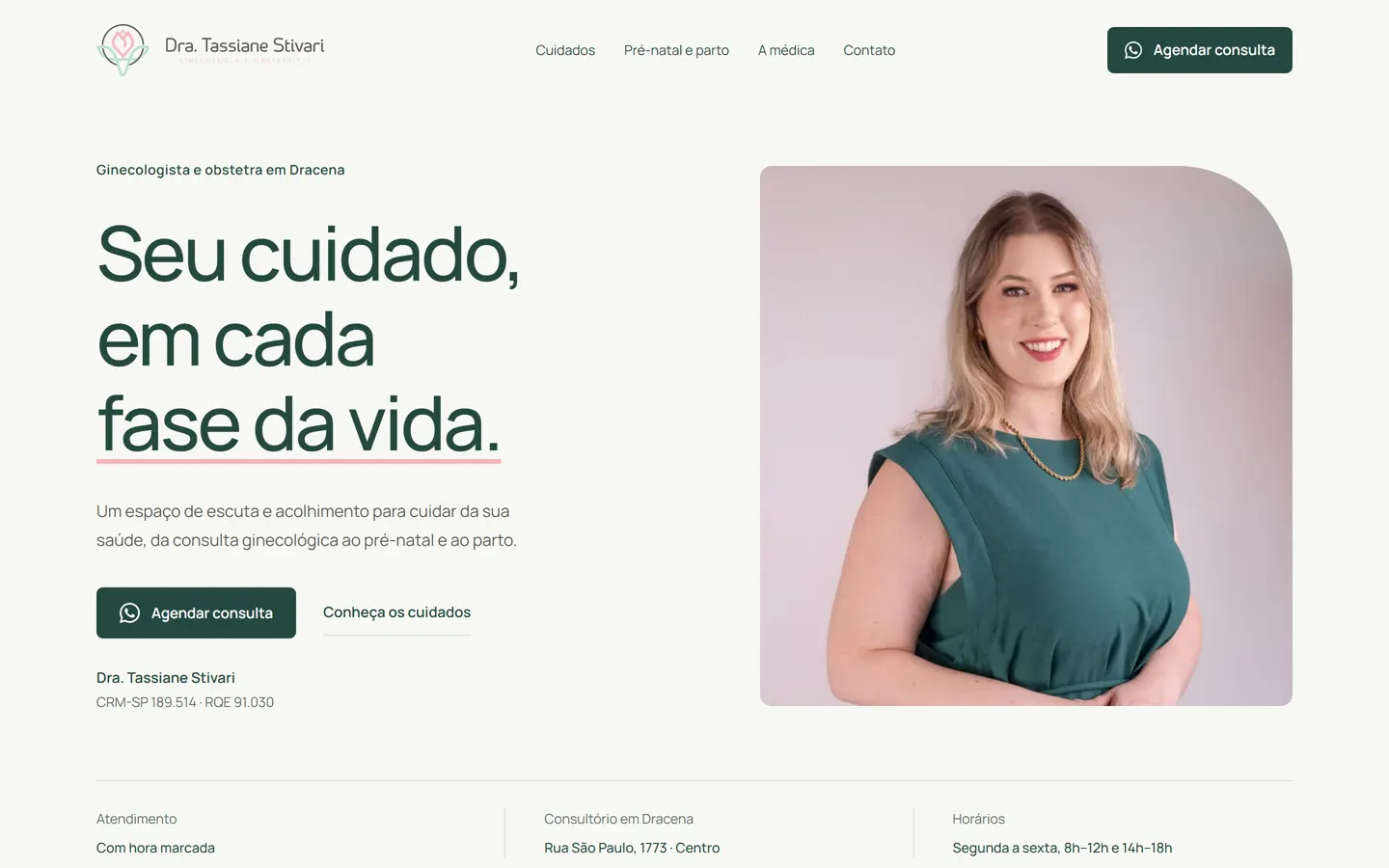 Site Dra. Tassiane Stivari, versão desktop